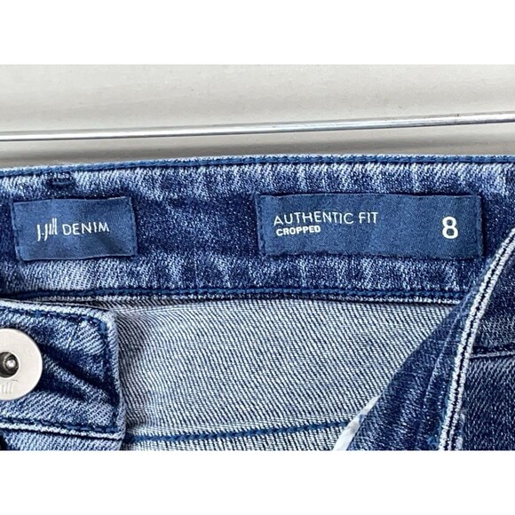 J. Jill 31 Jeans Authentic Fit Cropped Embroidered Floral Blue Stretch Raw Hem - Picture 7 of 11